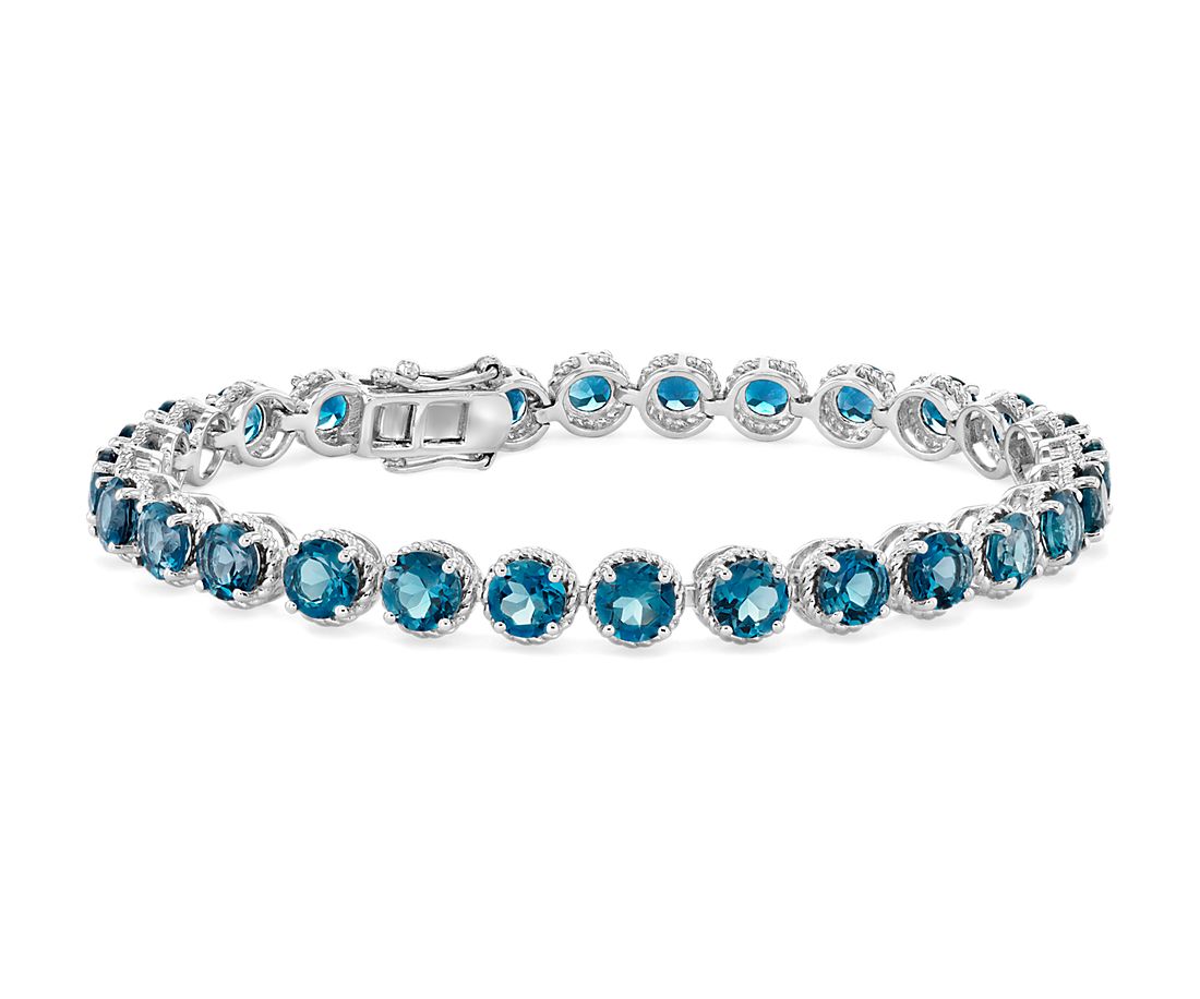 Collectible BLUE TOPAZ Gemstone Silver Plated Jewelry Bracelet Eight Inches ! 