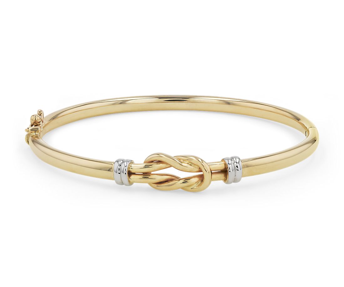 Love Knot Bangle in 14k Italian White and Yellow Gold