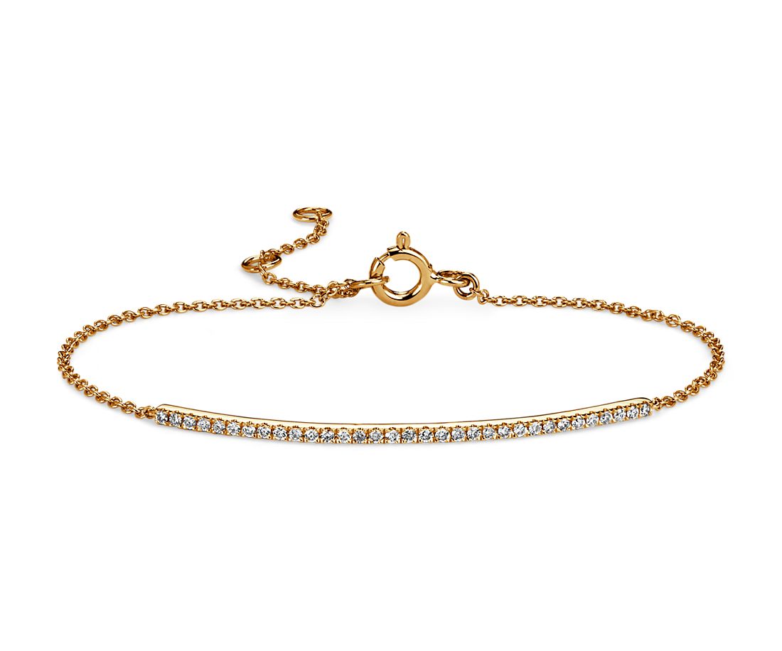 Delicate Diamond Bar Bracelet in 14k Yellow Gold