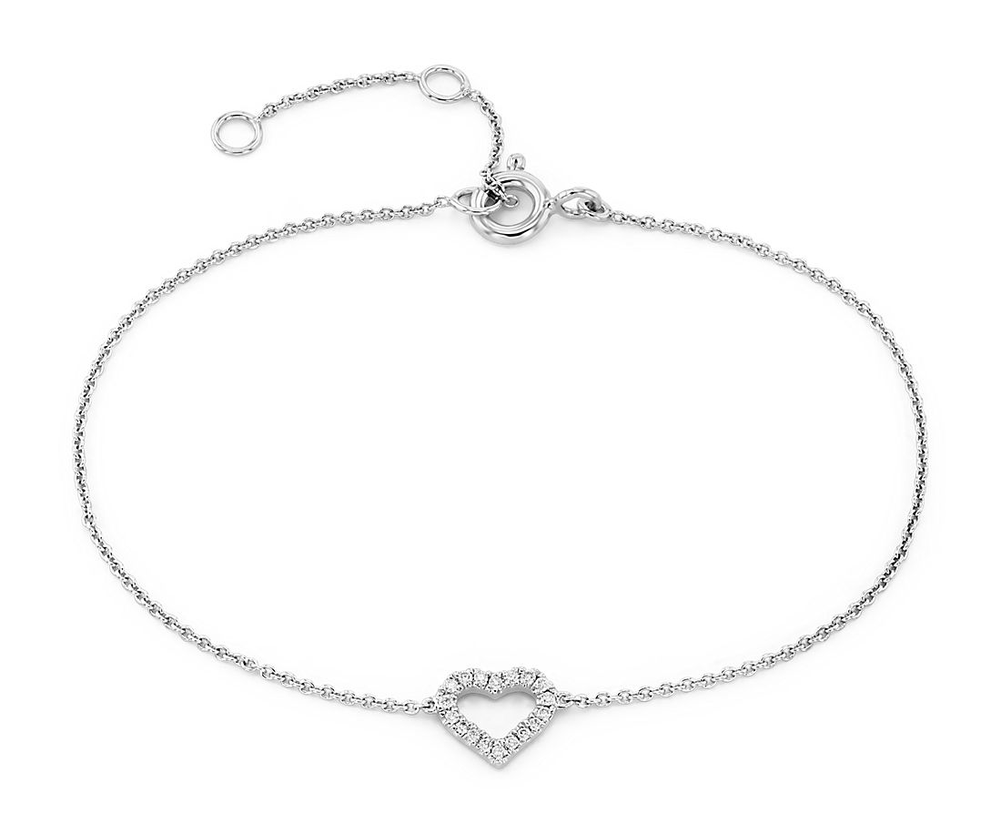 Mini Diamond Open Heart Bracelet in 14k White Gold