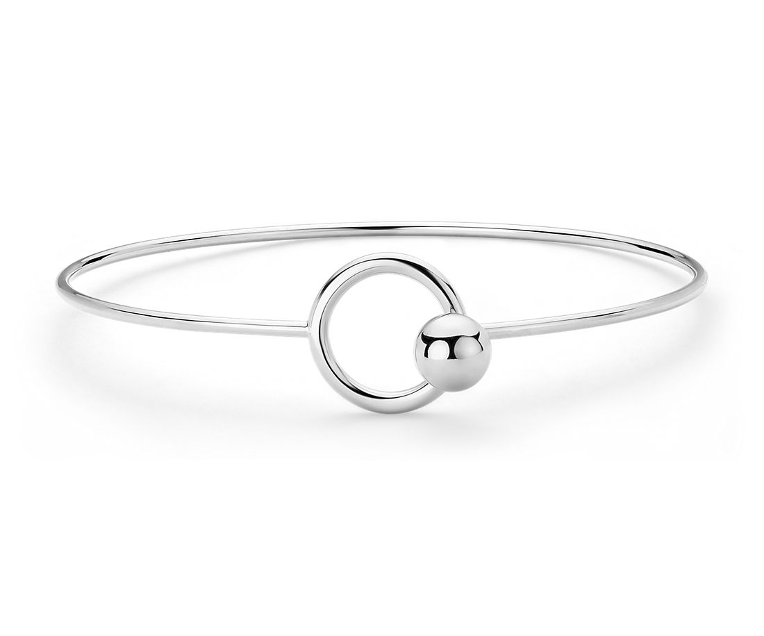 Open Circle Bead Bangle Bracelet in Sterling Silver