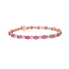NEW Oval Pink Sapphire and Diamond Bracelet in 14k Rose Gold
