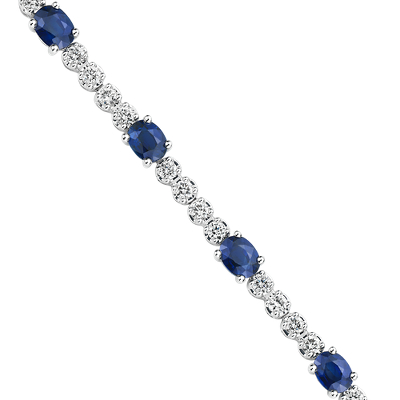 Oval Sapphire and Diamond Bracelet in 14k White Gold