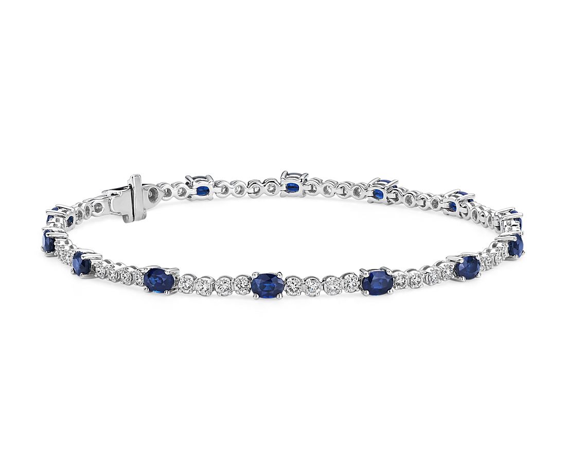Oval Sapphire and Diamond Bracelet in 14k White Gold