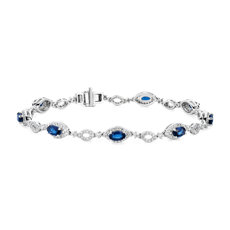 Oval Sapphire and Round Diamond Bracelet in 14k White Gold
