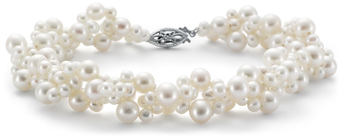 Freshwater Cultured Pearl Woven Bracelet with 14k White Gold