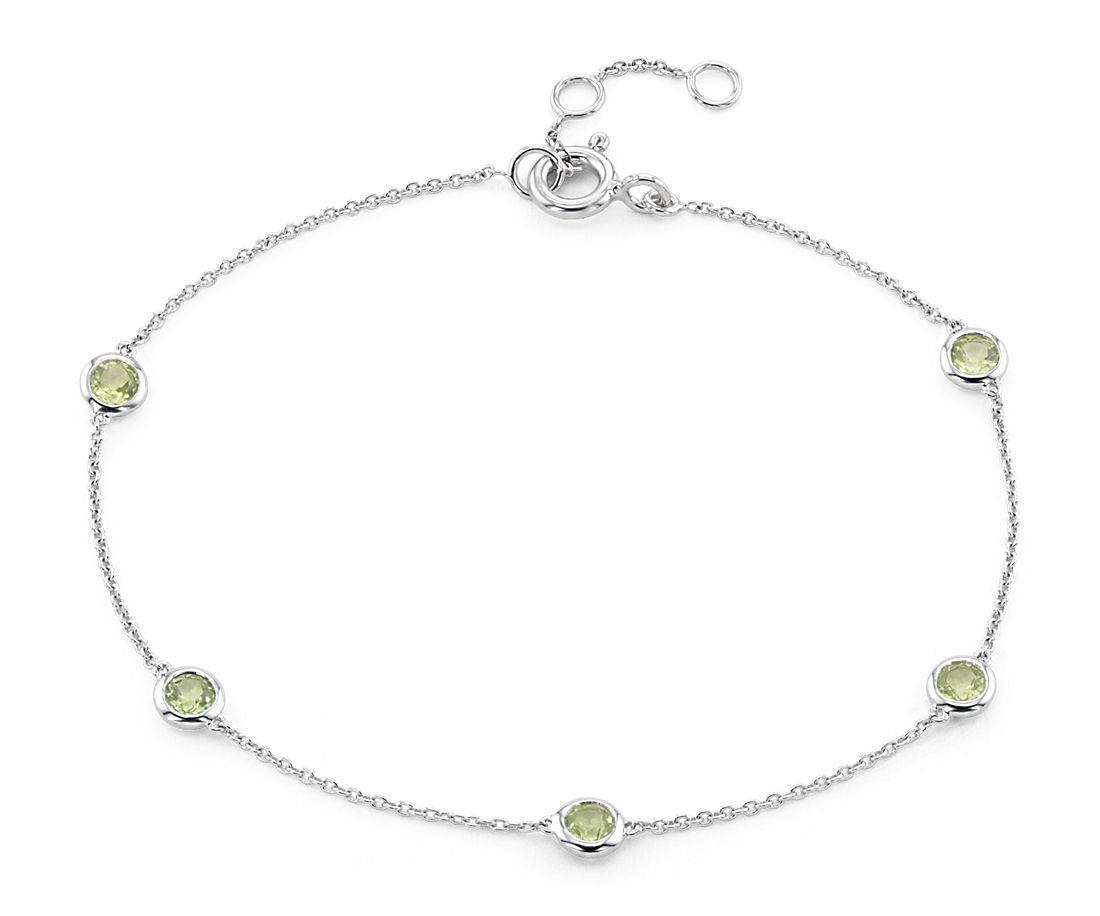 Peridot Stationed Bezel-Set Bracelet in 14k White Gold (3mm)
