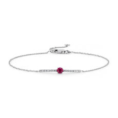 Petit bracelet barre rubis et diamants en or blanc 14 carats(3 mm)