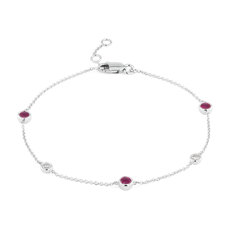 Petite Stationed Ruby and Diamond Bracelet in 14k White Gold (3mm)