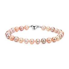 Multicoloured Freshwater Cultured Pearl Bracelet with Sterling Silver Heart Clasp (6-7mm)