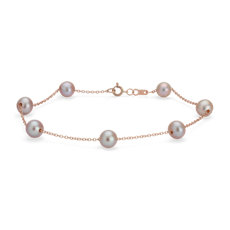 Bracelet ouvert Tin Cup orné de perles de culture d’eau douce roses en or rose 14 carats(5,5 mm)