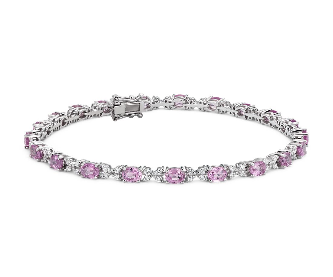 Sparkling Round Pink Sapphire Bracelet Women Wedding Jewelry 14K Gold Plated