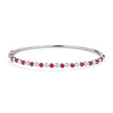 Floating Round Ruby and Diamond Bangle 2.7mm in 14k White Gold