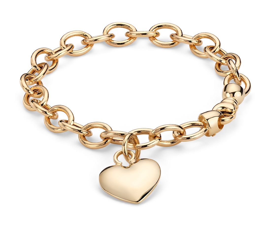 Puffed Heart Tag Bracelet in 14k Yellow Gold