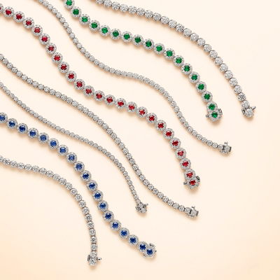 first alternate view of Ruby and Diamond Halo Bracelet in 14k White Gold