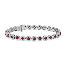 Bracelet rubis et halo de diamants en or blanc 14 carats