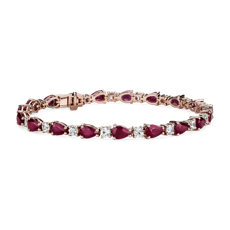 Ruby and White Sapphire Bracelet in 14k Rose Gold