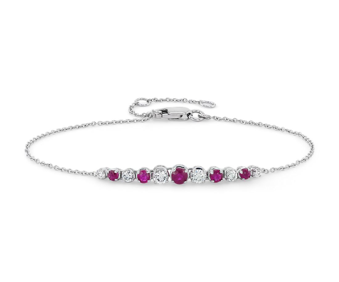 Ruby and Diamond Graduated Curve Bracelet in 14k White Gold 