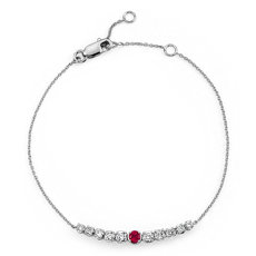 Ruby and Diamond Graduated Curve Bracelet in 14k White Gold (2.9mm)