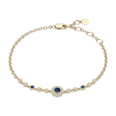 14k 金复古风格蓝宝石和钻石手链（3.5 毫米）