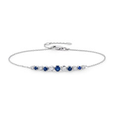 Sapphire and Diamond Graduated Curve Bracelet in 14k White Gold