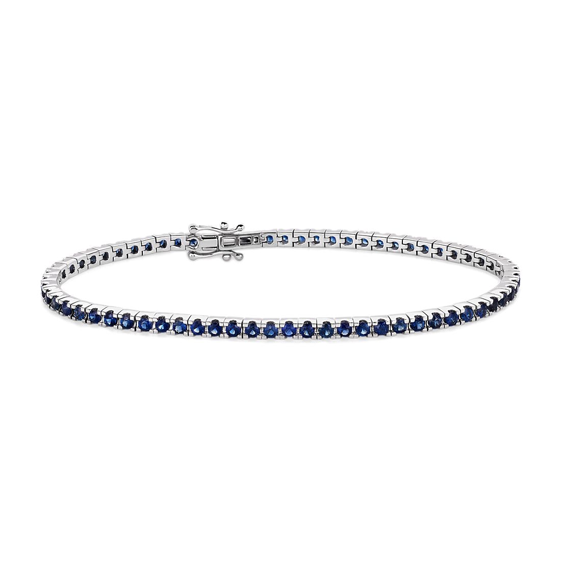 Blue Sapphire Tennis Bracelet in 14k White Gold (2mm)