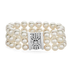 Bracelet de perles des mers du Sud triple rang avec fermoir en diamant