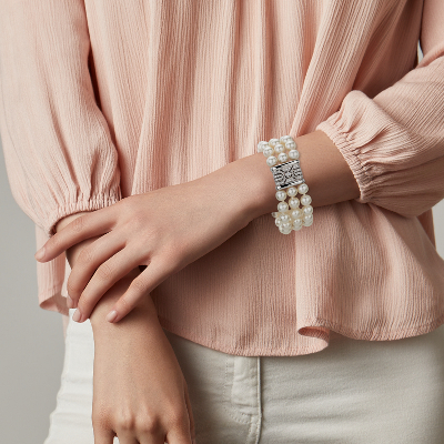 South Sea Triple-Strand Bracelet with Diamond Clasp