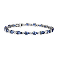 14k 白金坦桑石和白色蓝宝石手链