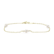 Bracelet perle d’eau douce blanche en or jaune 14 carats