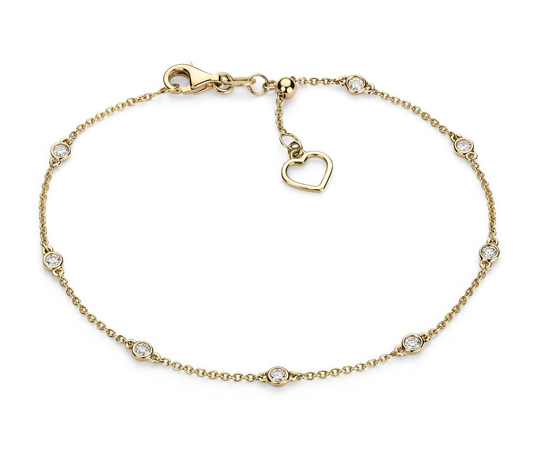 Diamond Station and Heart Bracelet  in 14k Yellow Gold (1/4 ct. tw.)