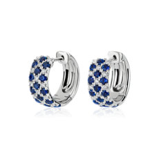Alternating Sapphire and Diamond Earrings in 14k White Gold