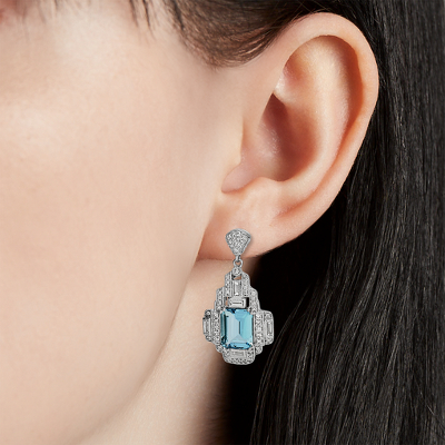 Aquamarine and Diamond Drop Earrings in 18k White Gold