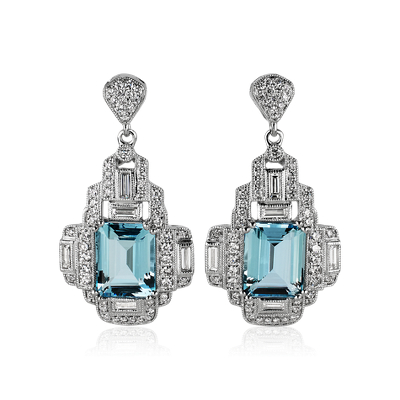 Aquamarine and Diamond Drop Earrings in 18k White Gold | Blue Nile