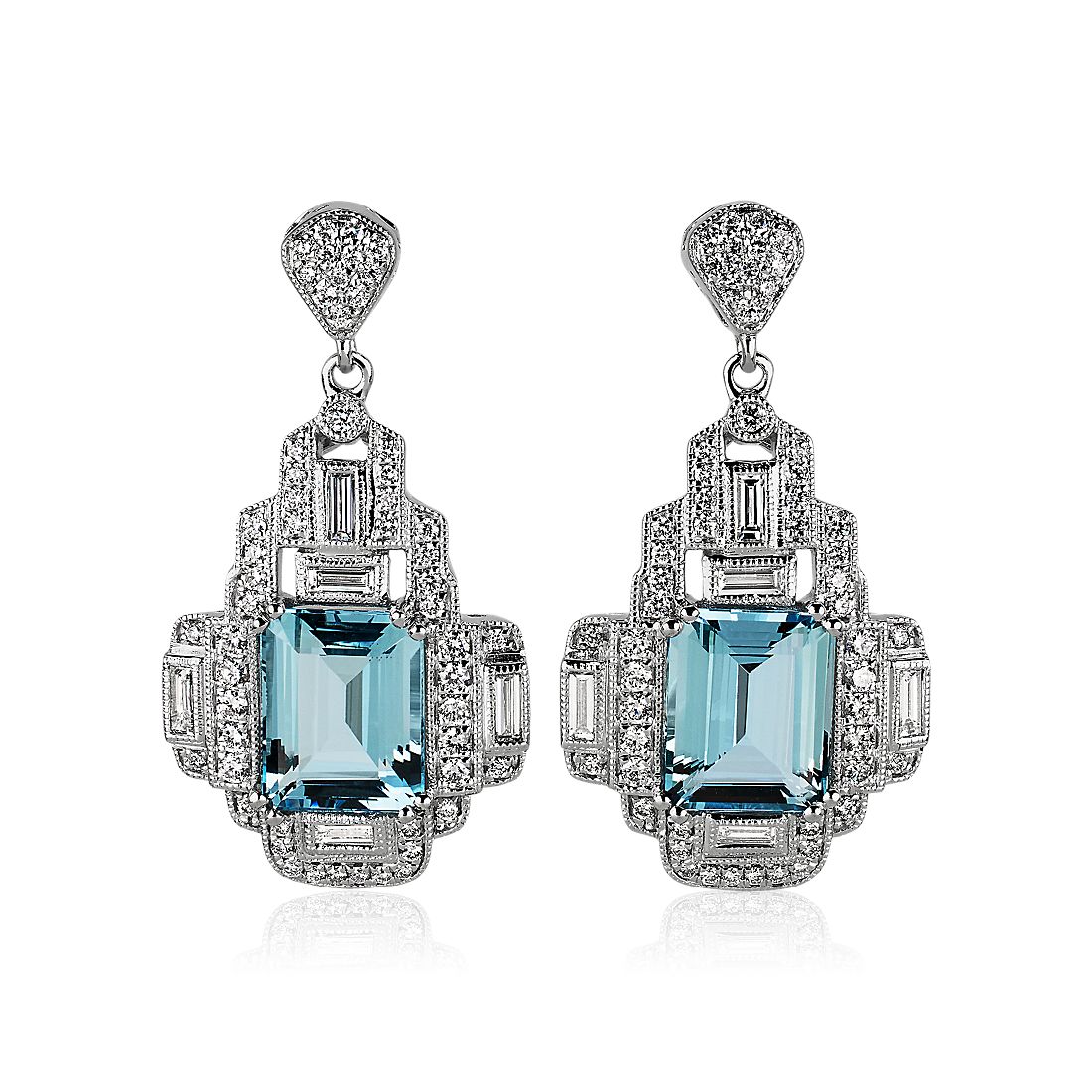 Aquamarine and Diamond Drop Earrings in 18k White Gold