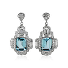 NEW Aquamarine and Diamond Drop Earrings in 18k White Gold