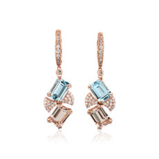 NEW Aquamarine, Morganite and Diamond Drop Earrings in 14k Rose Gold