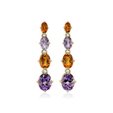 Citrine and Amethyst Oval Drop Earrings in 14k Yellow Gold
