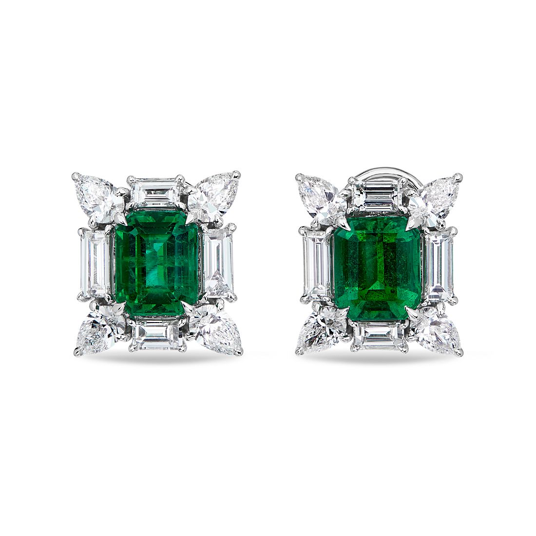 Emerald and Diamond Earrings in 18k White Gold