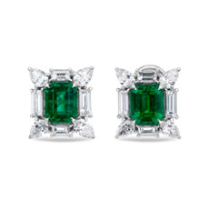 NEW Emerald and Diamond Earrings in 18k White Gold