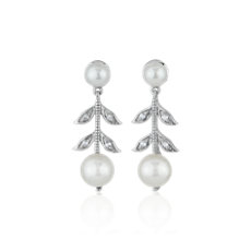 NEW Freshwater Pearl and White Topaz Drop Earrings in Sterling Silver