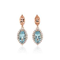 NEW Morganite, Aquamarine and Diamond Drop Earrings in 14k Rose Gold