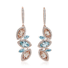 NEW Morganite and Aquamarine Diamond Drop Earrings in 14k Rose Gold