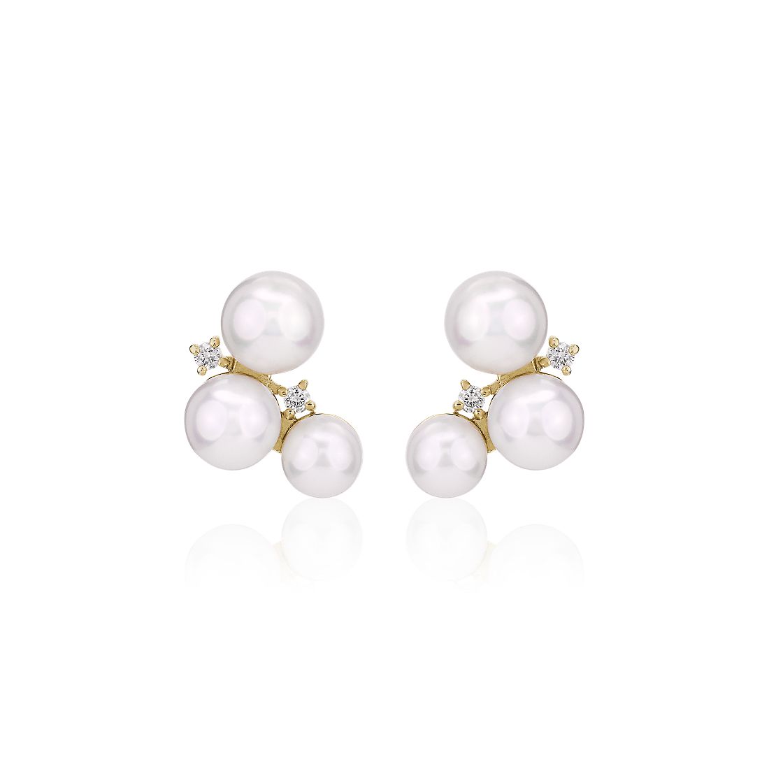 Freshwater Pearl and Diamond Cluster Stud Earring in 14k Yellow Gold