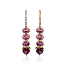 NEW Pink Tourmaline, Rhodolite and Diamond Drop Earrings in 14K Yellow Gold