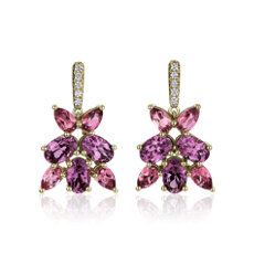 NEW Rhodolite and Tourmaline Drop Earrings with Diamond Details in 18k Yellow Gold