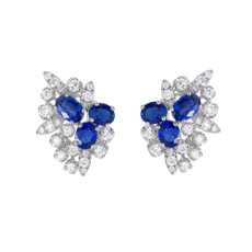NEW Sapphire and Diamond Cluster Earrings in 18k White Gold