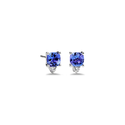 NEW Cushion Cut Tanzanite and Diamond Earrings in 14k White Gold (5 mm)