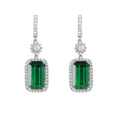 NEW Tourmaline and Diamond Drop Earrings in 18k White Gold (15x9 mm)