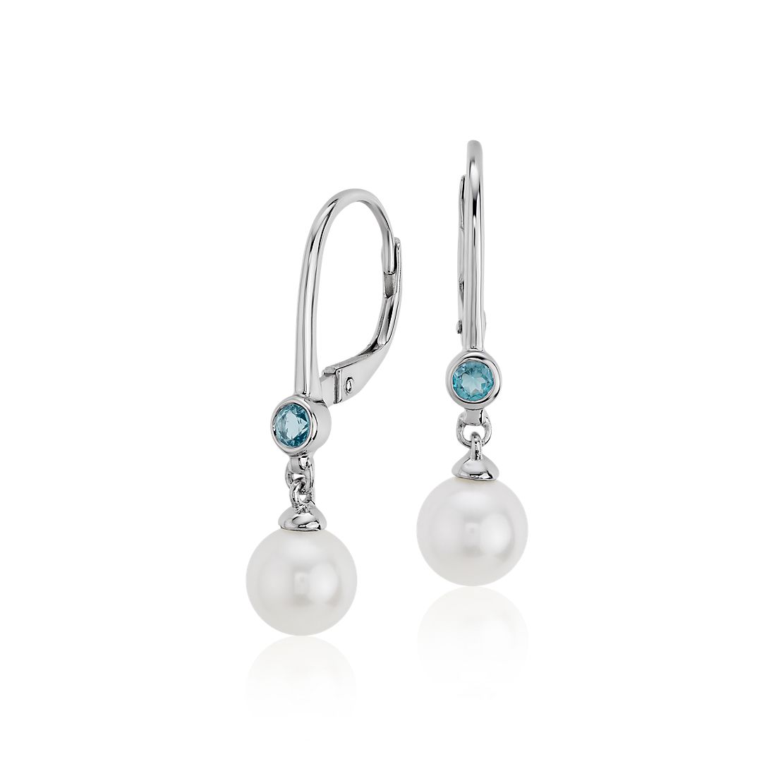 Freshwater Cultured Pearl and Blue Topaz Drop Earrings 14k White Gold (6.5mm)